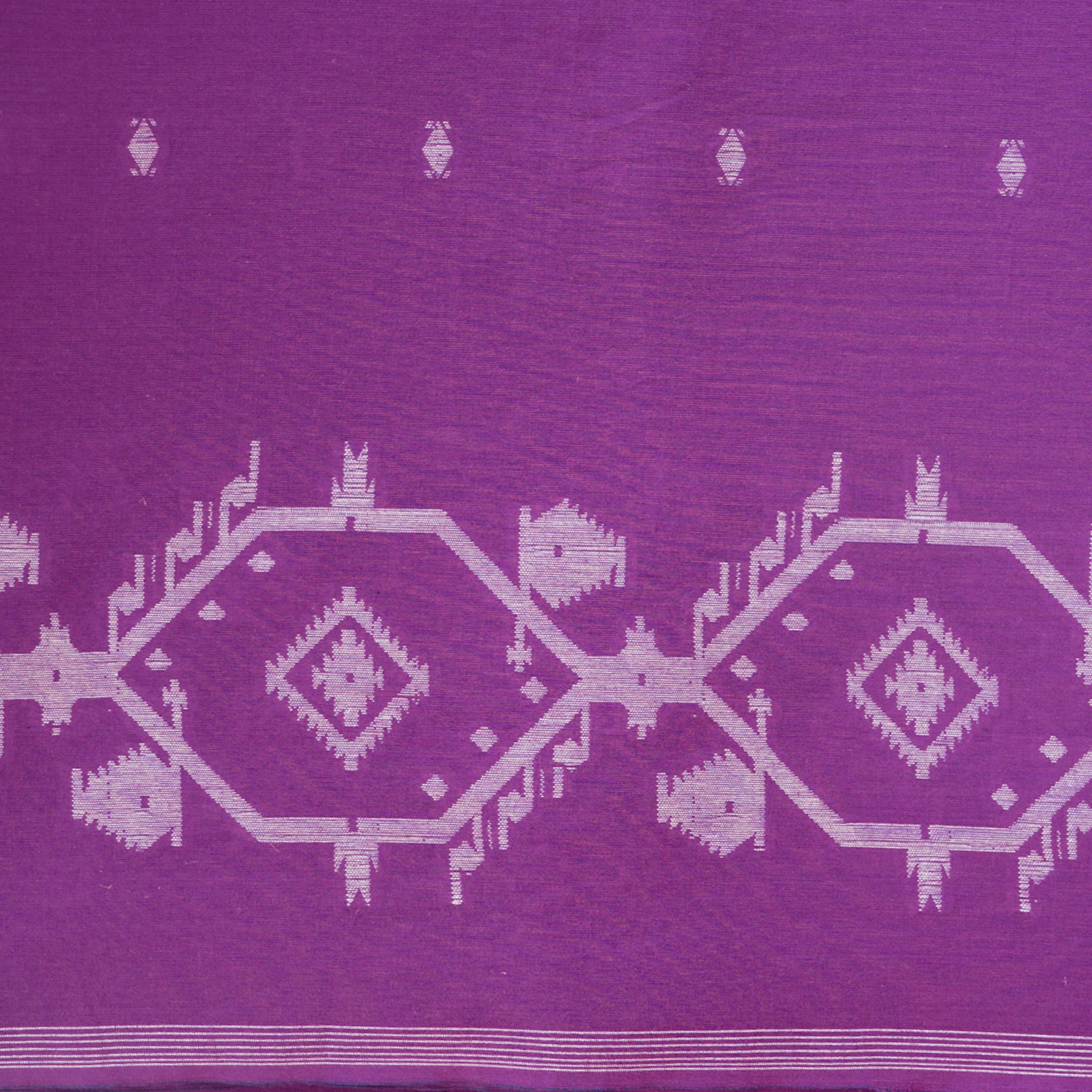 (Pre-Cut 0.85meter) Pure Cotton Handloom Jamdani Purple with Off White ...