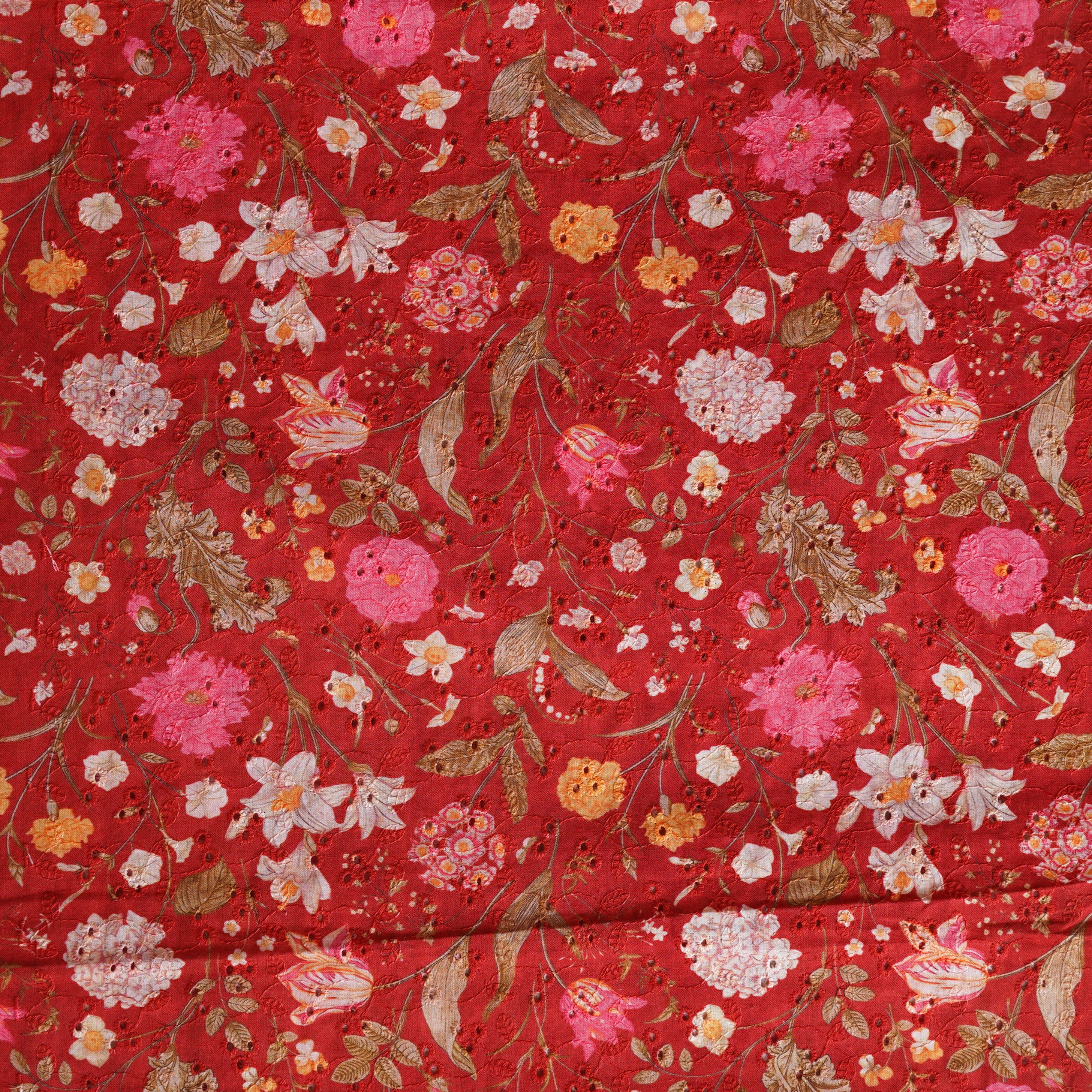 (Width 44 Inches) Pure Cotton Hakoba Rust Red With Flower Jaal Digital ...