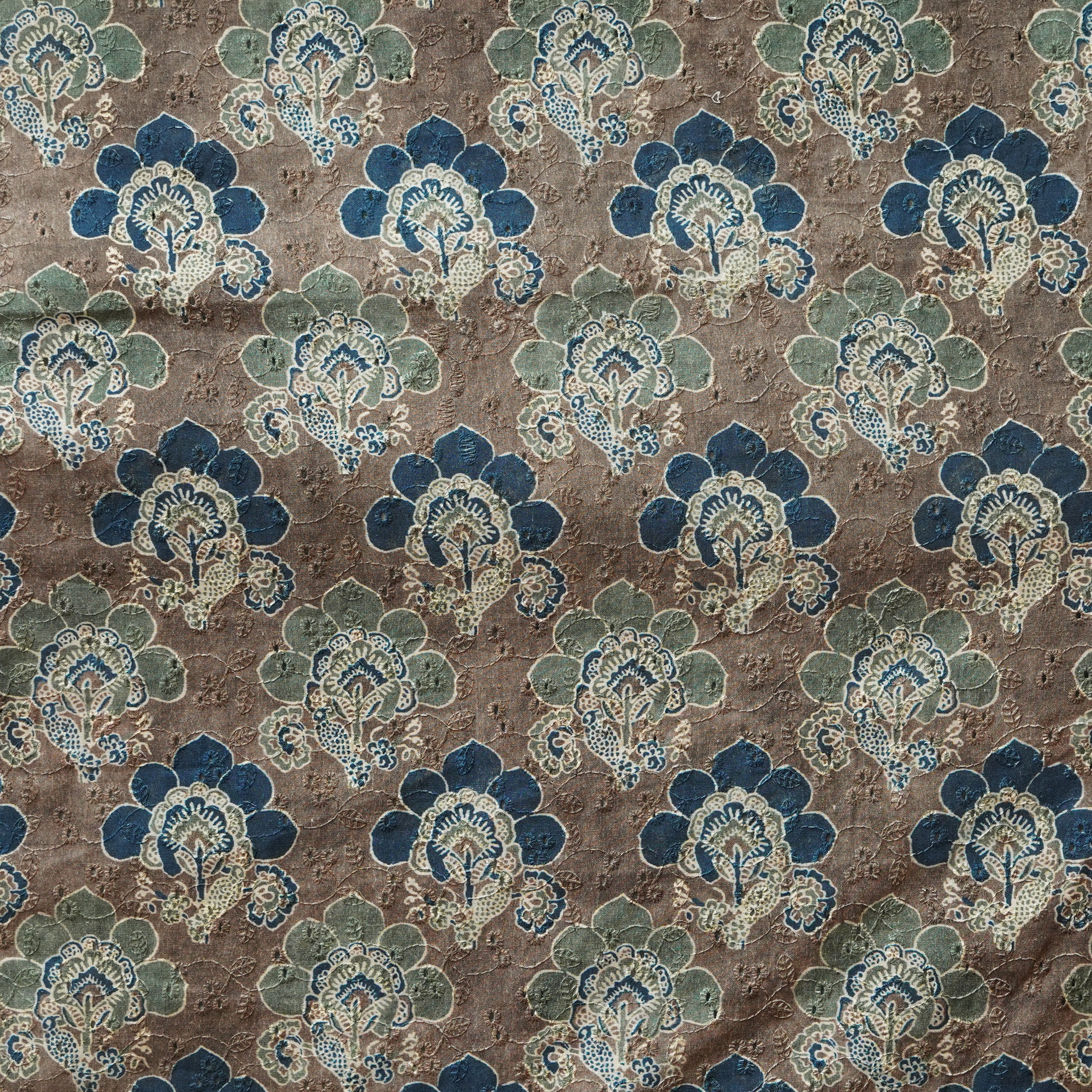 (Width 44 Inches) Pure Cotton Hakoba Grey With Flower Motif Digital Pr ...