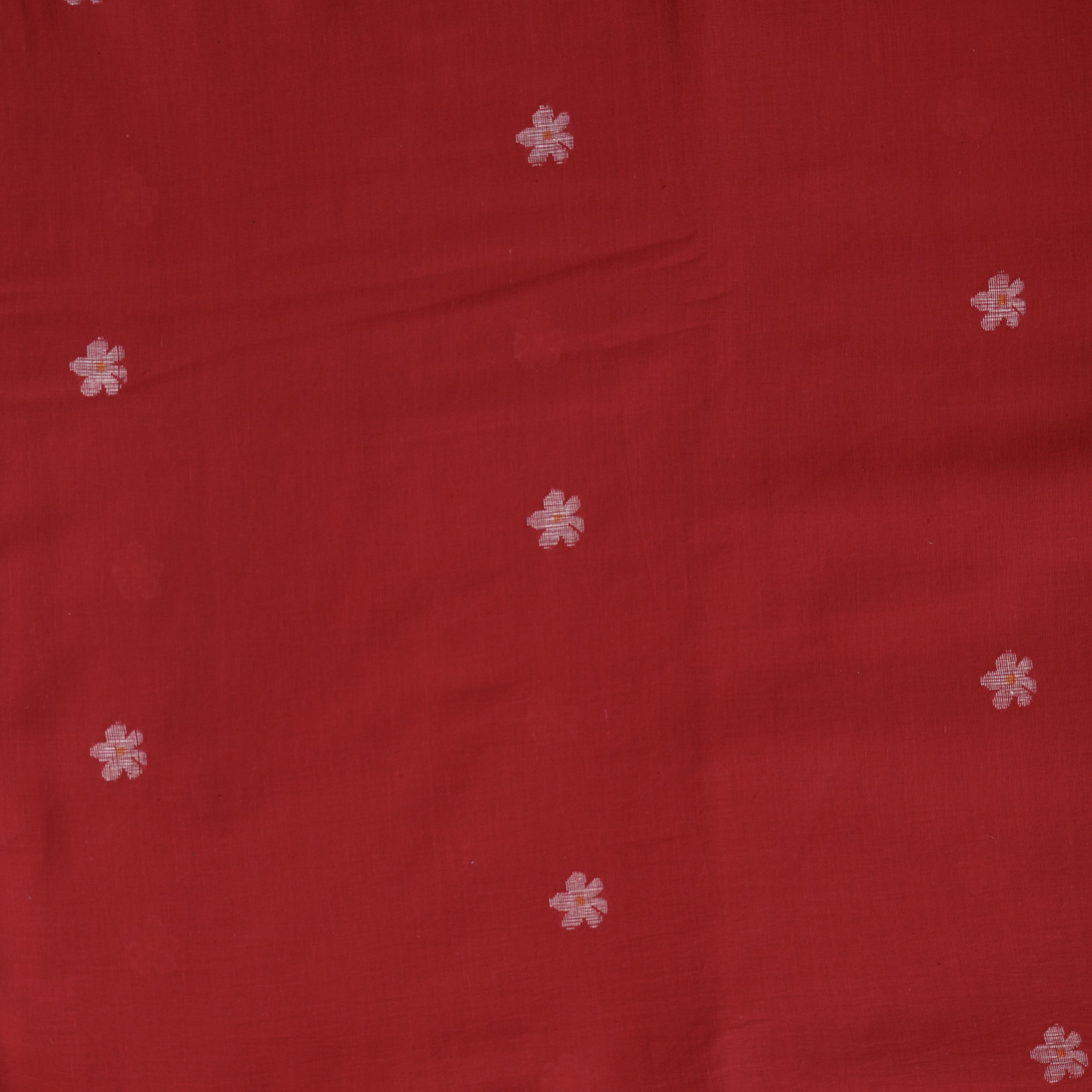 (PRE-CUT 2.10 METER) Mul Cotton Jamdani Red With White Flower Motif Wo ...