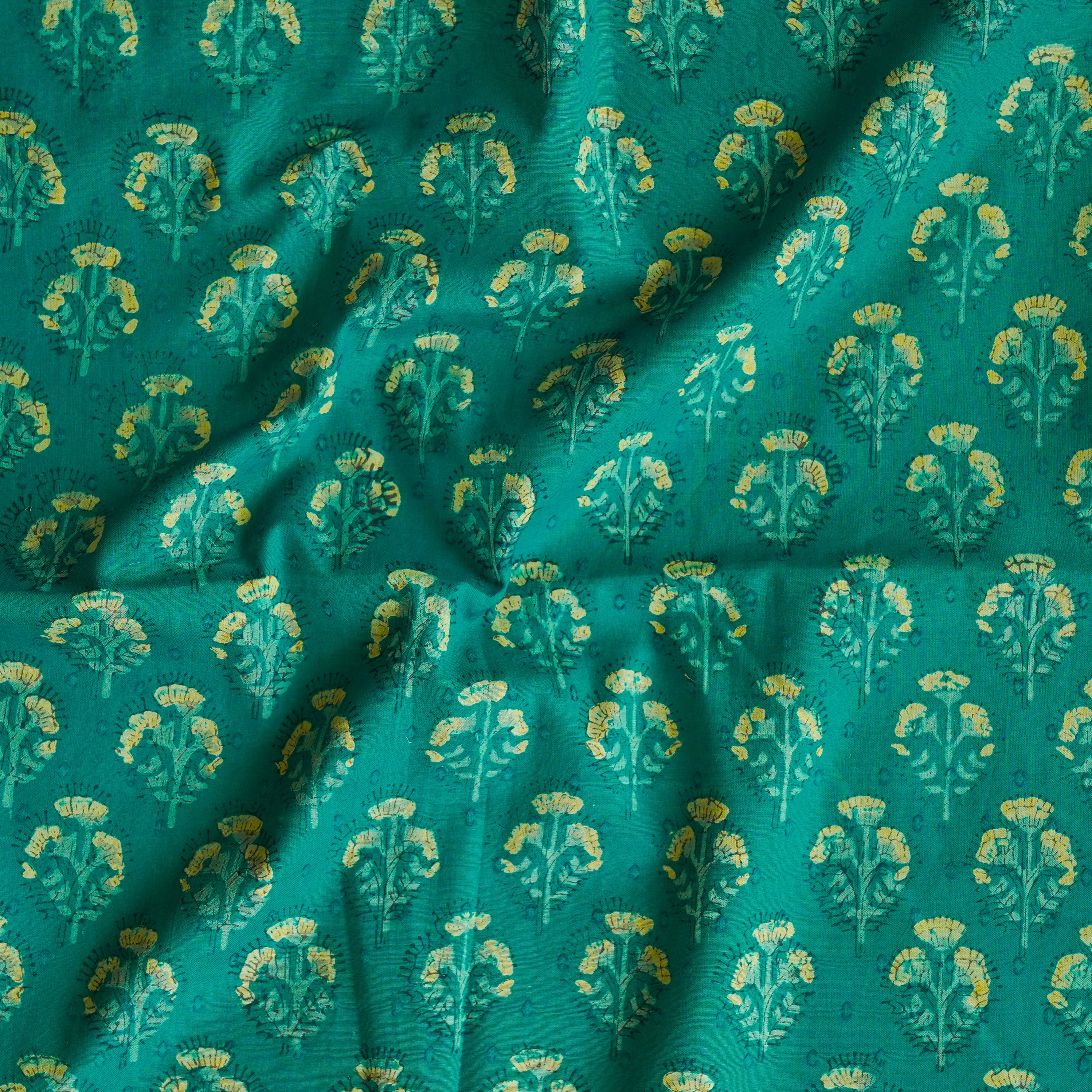 Pure Cotton Doby Discharge Green With Light Green Flower Plant Motifs ...