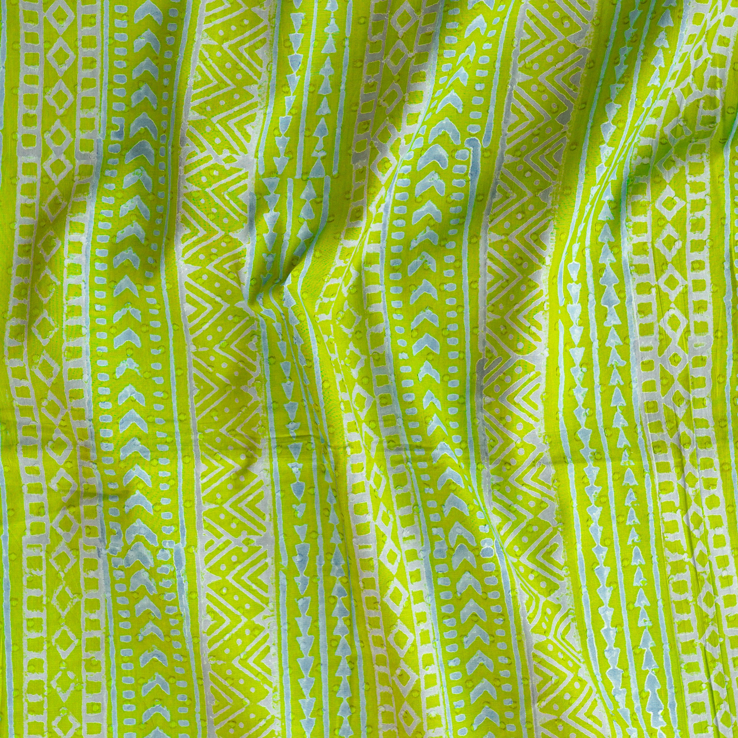 (PRE-CUT 2 METER) Pure Cotton Doby Discharge Parrot Green With Lavende ...