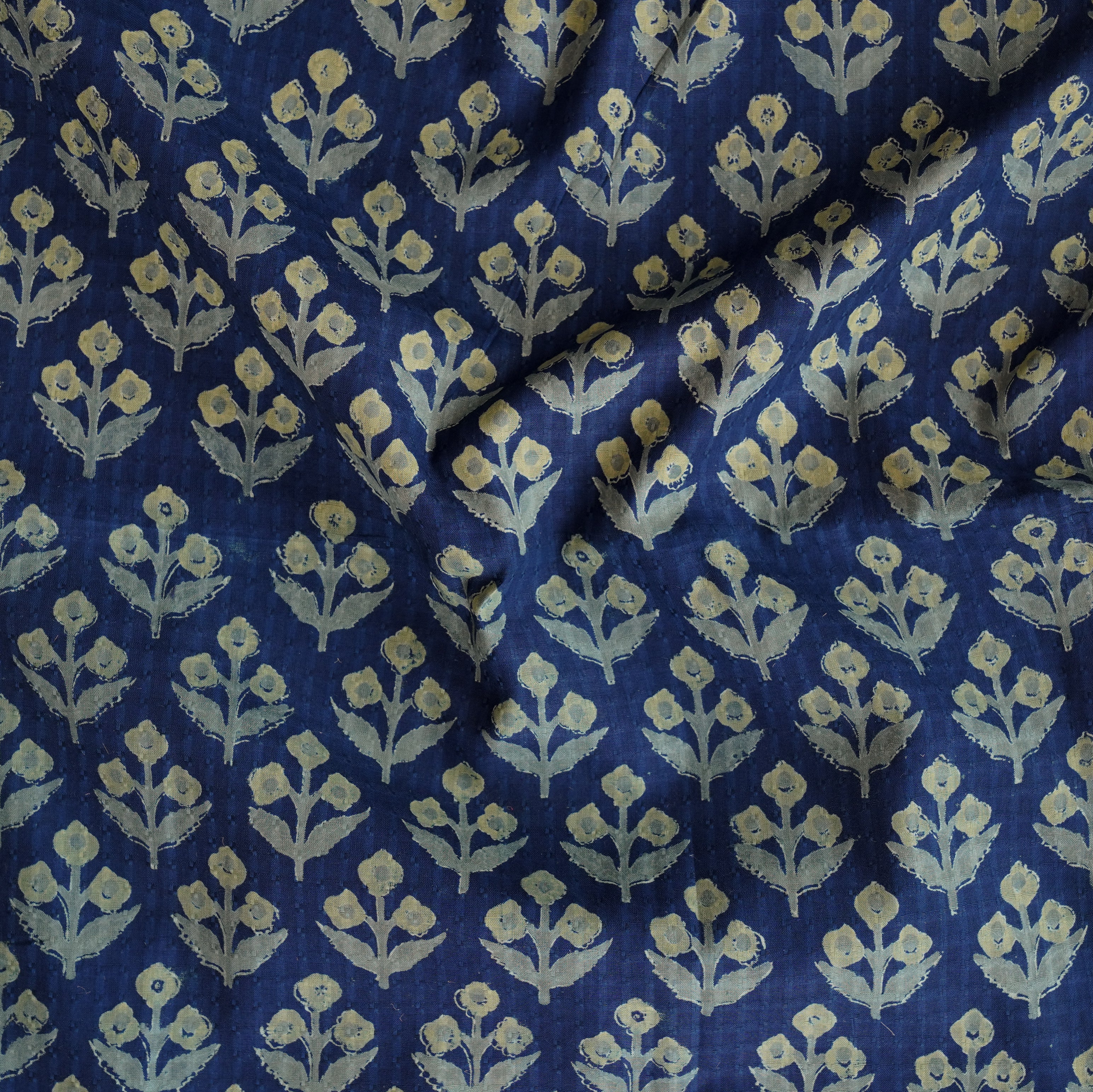 (PRE-CUT 1.80 METER) Pure Cotton Doby Discharge Blue With Mustard Flow ...
