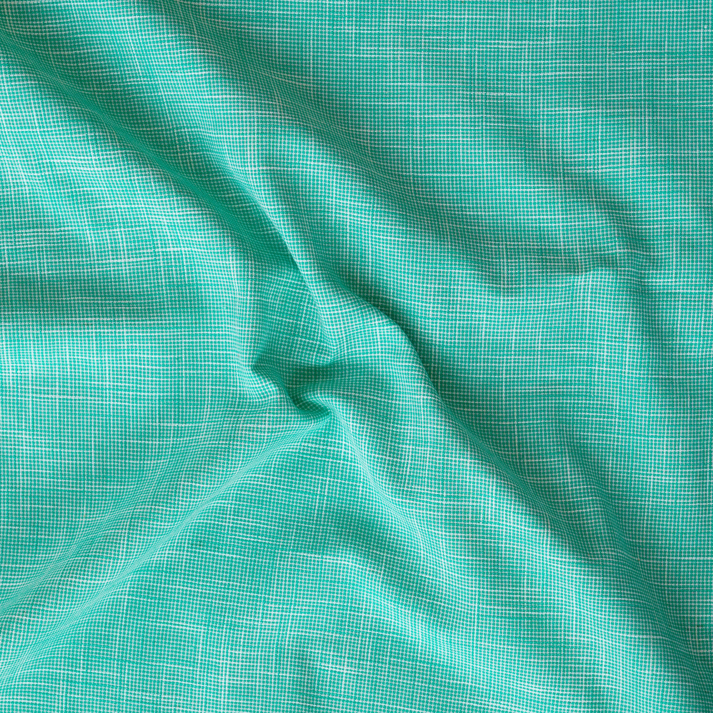 Pure Cotton Mini turquoise Blue With Yellow Small Checks Fabric – Sanskruti