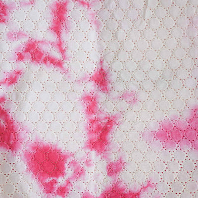 ( Width 42 Inches ) Pure Cotton Tie And Dye  Hakoba Pink Circles All Over Hakoba Pattern Woven Fabric