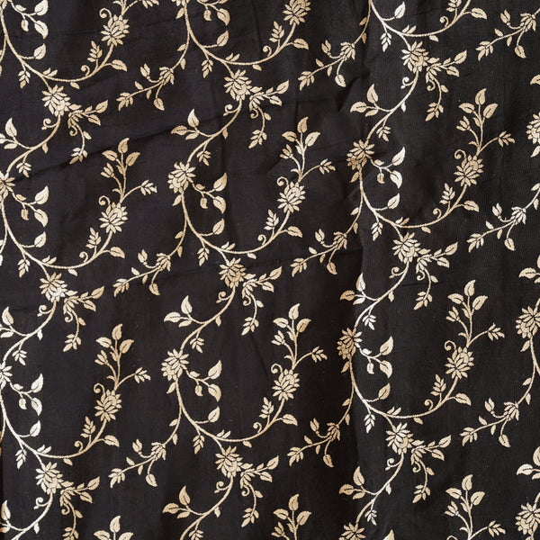 Dola Silk Brocade Black With Golden Zari Flower Jaal Fabric