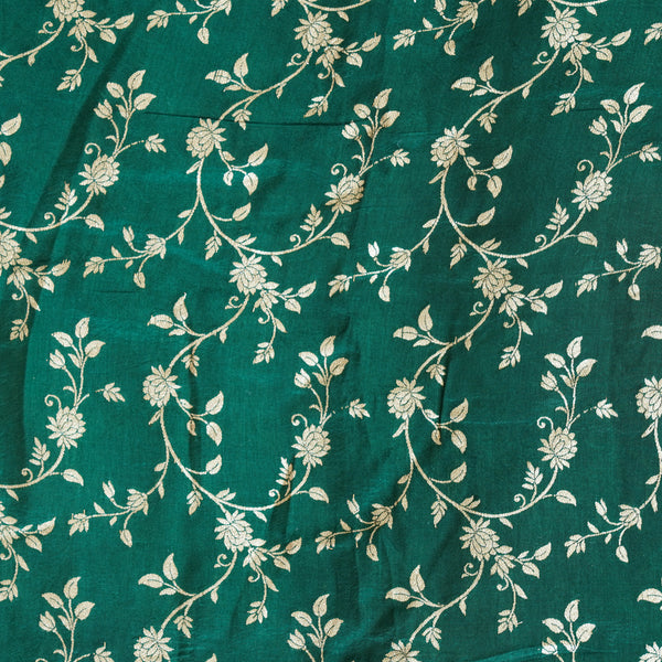 Dola Silk Brocade Dark Green With Golden Zari Flower Jaal Fabric