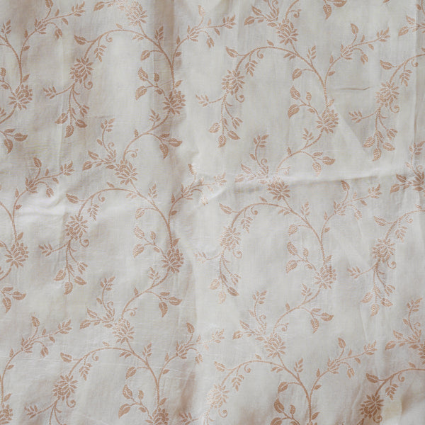 Dola Silk Brocade Cream With Golden Zari Flower Jaal Fabric