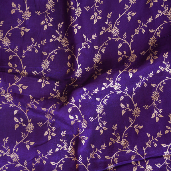 Dola Silk Brocade Purple With Golden Zari Flower Jaal Fabric