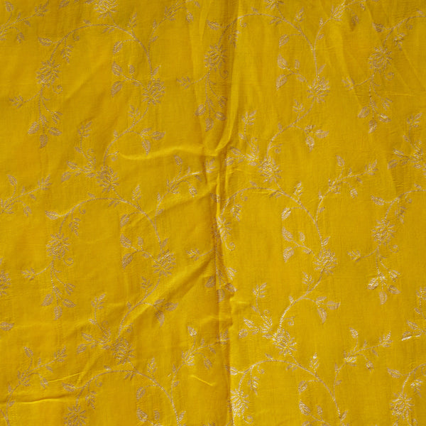 Dola Silk Brocade Yellow With Golden Zari Flower Jaal Fabric