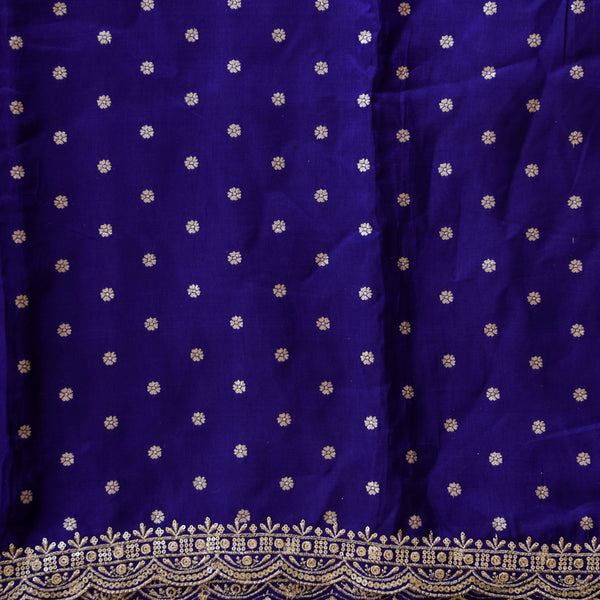 Dola Silk Brocade Royal Blue With Golden Zari Flower Butti and Zari Embroidary Border Fabric