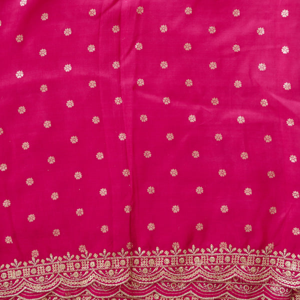 Dola Silk Brocade Pink With Golden Zari Flower Butti and Zari Embroidary Border Fabric