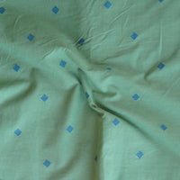 Pure Cotton Handloom Mint Green  With Blue  Diamond Motif Woven Fabric