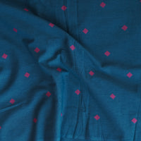 Pure Cotton Handloom Blue With Pink Diamond Motif Woven Fabric