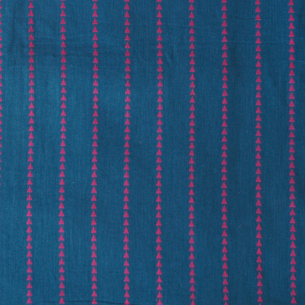 Pure Cotton Handloom Blue With Pink Design Stripers Woven Fabric