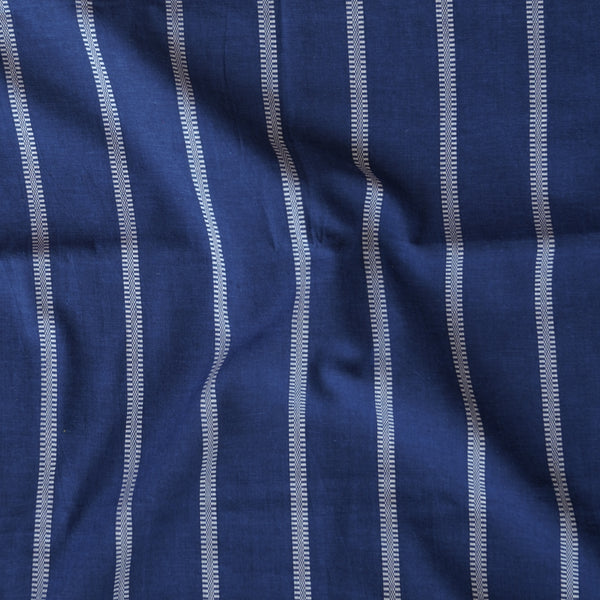Pure Cotton Handloom Navy Blue  With White Design Stripes   Woven Fabric