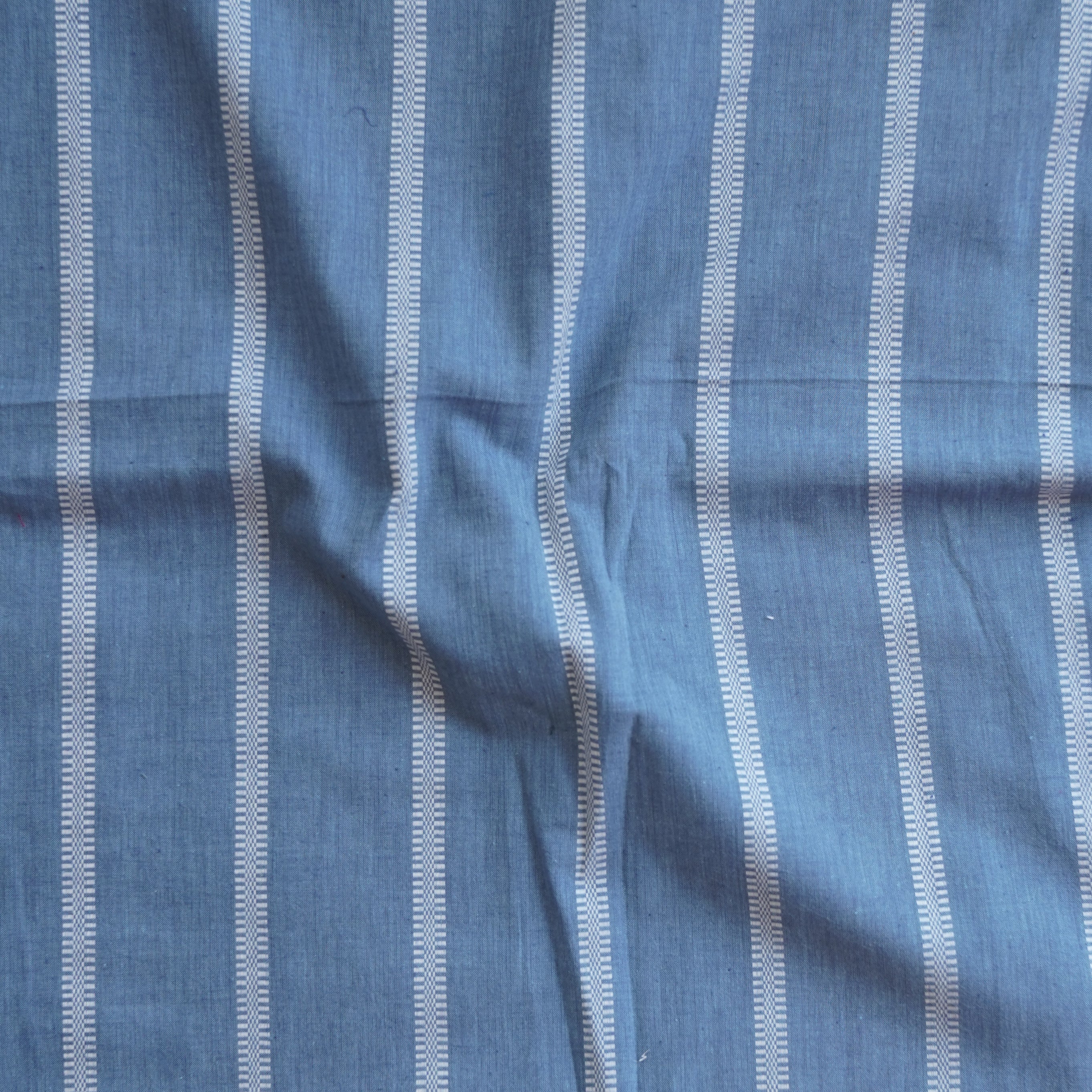 Pure Cotton Handloom Powder Blue With Design Stripes Woven Fabric ...