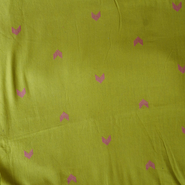 Pure Cotton Handloom Mehandi Green With Pink Arrow Motif  Woven Fabric