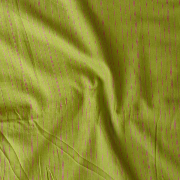 Pure Cotton Handloom Mehandi Green With Pink Doted Stripes Woven Fabric