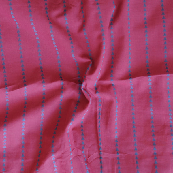 Pure Cotton Handloom Dusky Pink With Blue Design stripes Woven Fabric