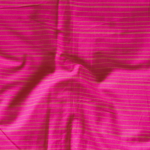 Pure Cotton Handloom Pink With Green Doted Stripes  Woven Fabric