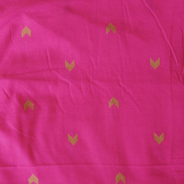 Pure Cotton Handloom Pink With Green Arrow Motif Woven Fabric
