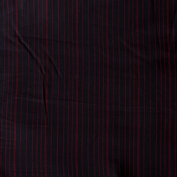 Pure Cotton Handloom Black With Red Doted Stripes  Woven Fabric