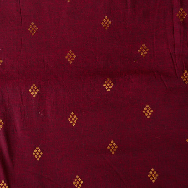 Pure Cotton Handloom Maroon With Gold zari Motif  Woven Fabric