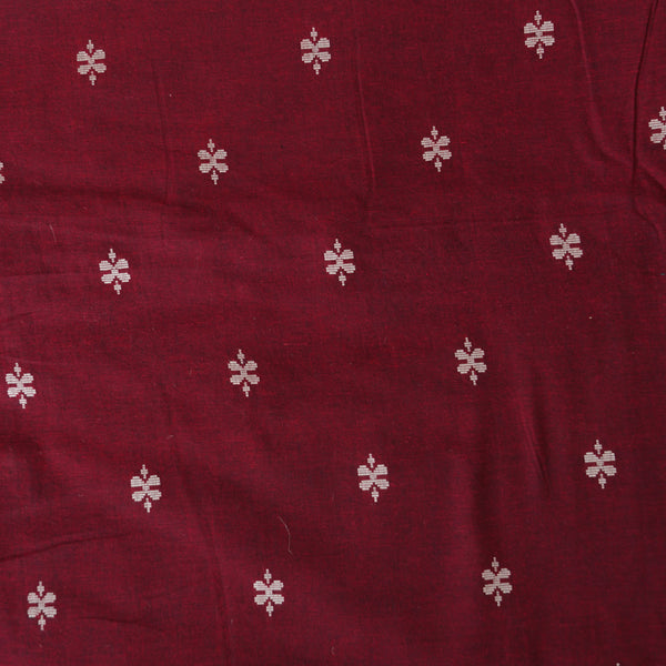 Pure Cotton Handloom Maroon With White Flower Motif  Woven Fabric