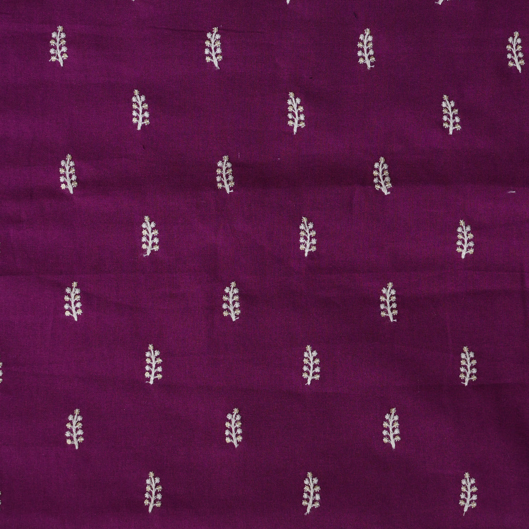 Pure Cotton Handloom Purple And White Leafs Motifs With Sequence Embro ...