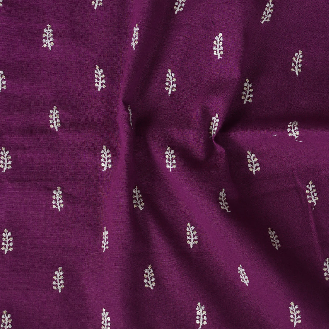 Pure Cotton Handloom Purple And White Leafs Motifs With Sequence Embro ...