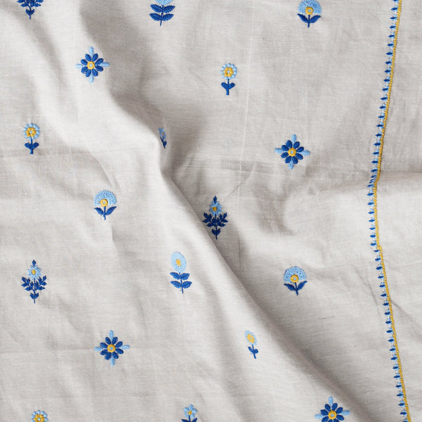 Pure South Cotton Grey And Blue Tiny Flower Motifs With Border Embroidery Fabric