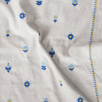 Pure South Cotton Grey And Blue Tiny Flower Motifs With Border Embroidery Fabric