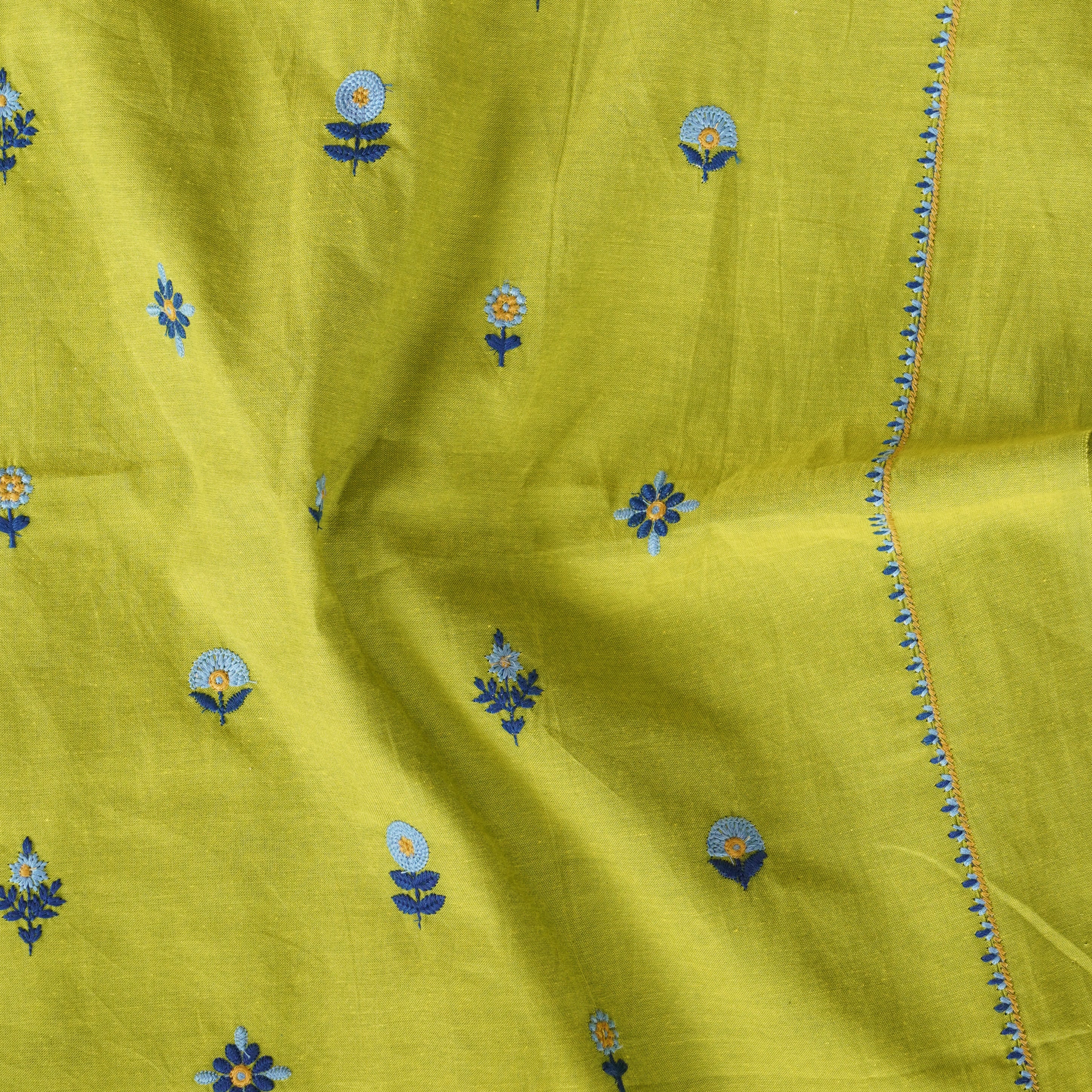 Pure Cotton Flex Parrot Green And Blue Flower Motifs With Border Embro ...