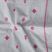 Pure Cotton Flex Grey And Pink Flower Motifs With Border Embroidery Fabric