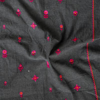 Pure Cotton Flex Dark Grey And Pink Flower Motifs With Border Embroidery Fabric