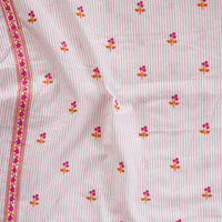 Pure Cotton Handloom White And Pink Stripes With Flower Motifs Border Embroidery Fabric