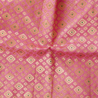 Brocade Pink Peach With Golden Zari Diamond Pattern Fabric