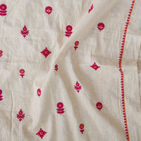 Pure Cotton Flex Cream And Pink Flower Motifs With Border Embroidery Fabric