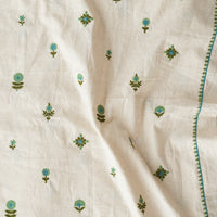 Pure Cotton Flex Cream And Green Flower Motifs With Border Embroidery Fabric