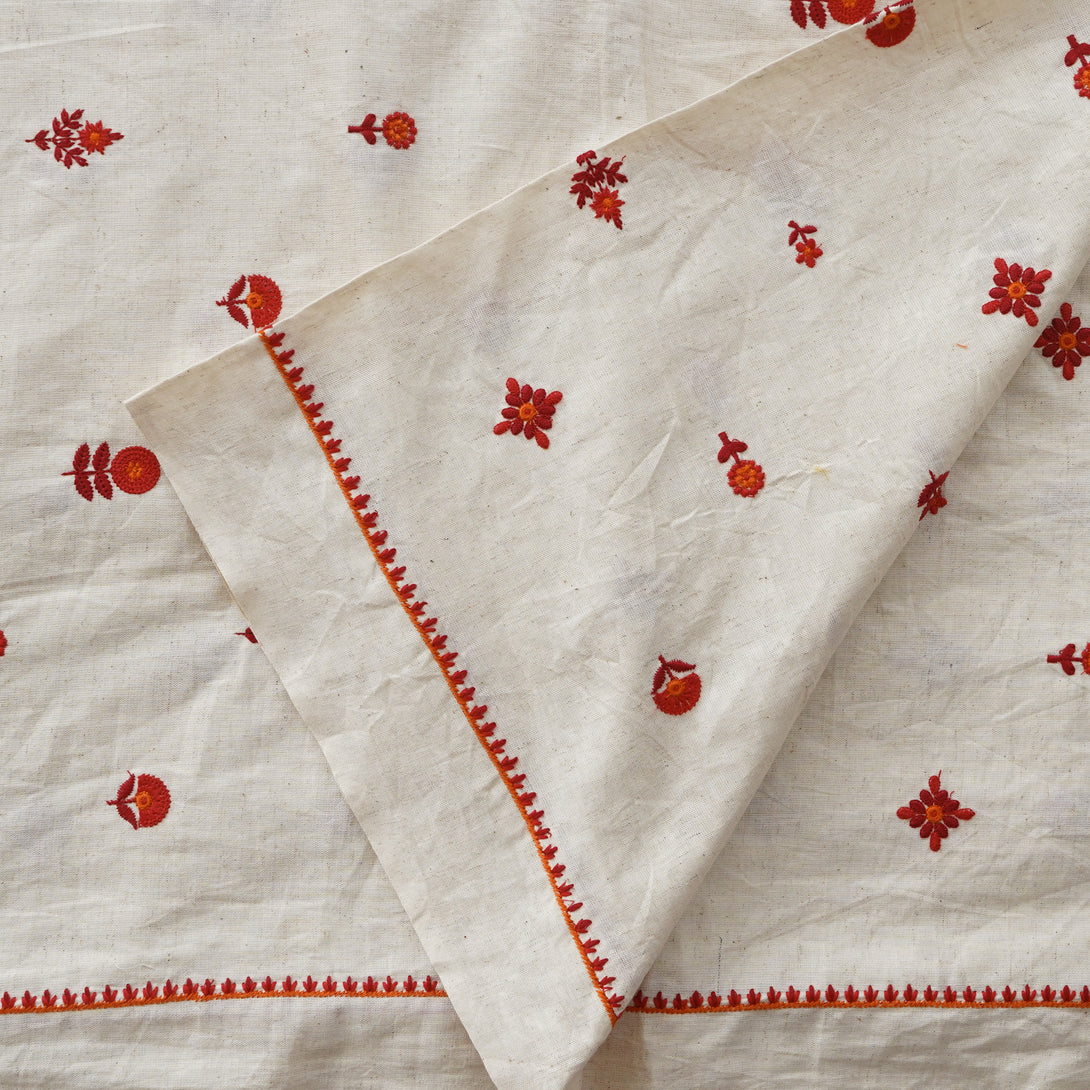 Pure Cotton Flex Cream And Red Flower Motifs With Border Embroidery Fa ...