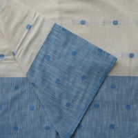 Pure Cotton Handloom Off White And Blue Polka Dotes With Border Hand Woven Fabric