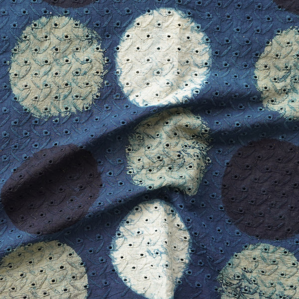 Pure Cotton Hakoba Ajrak Blue With Different Circle Motif Hand Block Print Fabric