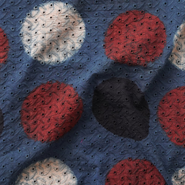 Pure Cotton Hakoba Ajrak Blue With Maroon Black Different Circle Motif Hand Block Print Fabric