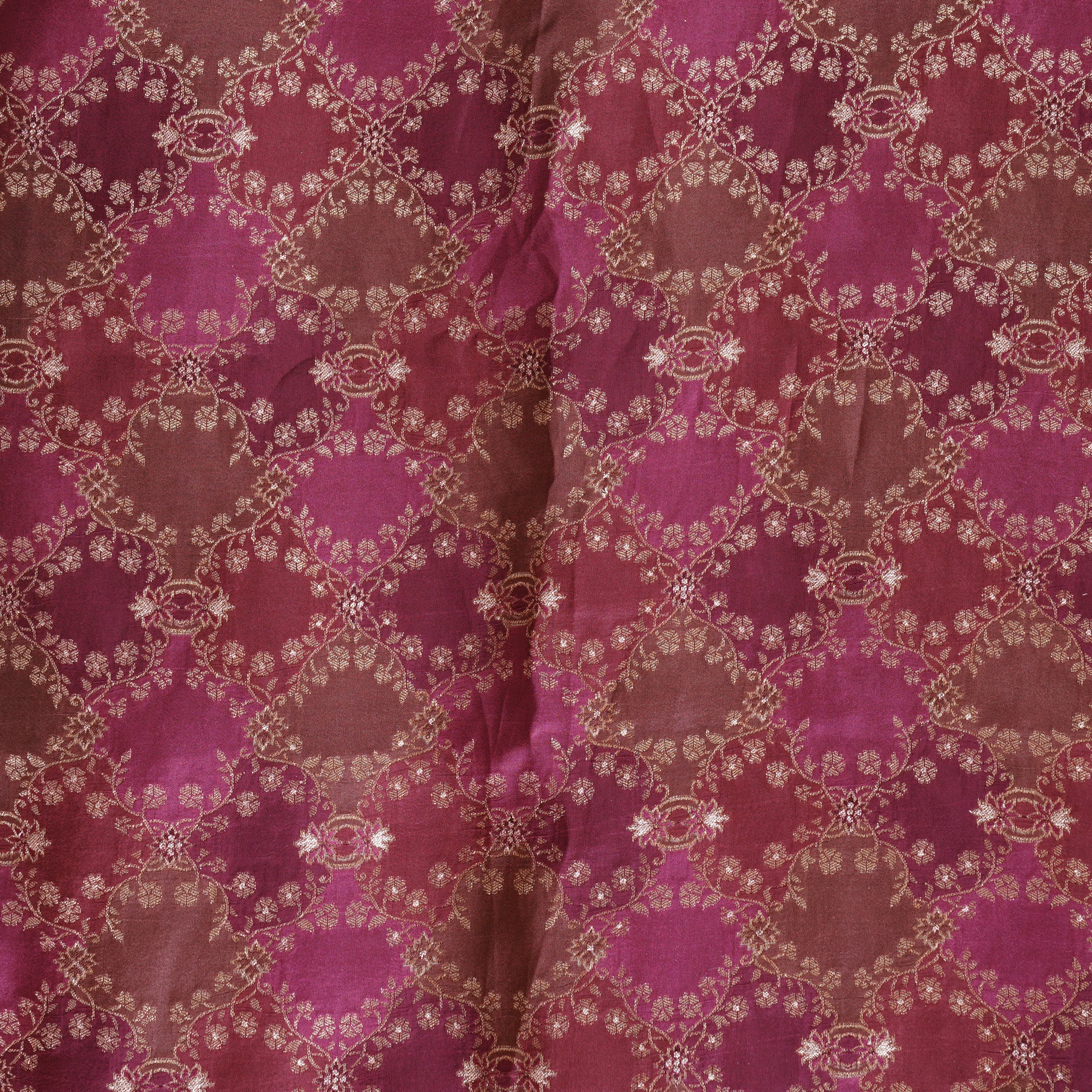 Brocade Jaquared Soft Silk Magenta With Brown Intricate Design Fabric ...