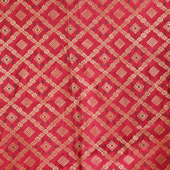 Brocade Red With Golden Zari Patola Pattern Fabric – Sanskruti