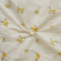 Pure Cotton Cream And Light Yellow Flower Motif Embroidery Fabric