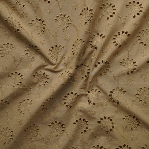 (Width 56 Inches) Pure Cotton Hakoba Khaki Brown Flower Jaal Fabric