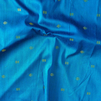 Cotton Silk Blue With Golden Zari Design Hand Woven Fabric