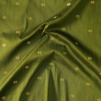 Cotton Silk Mehindi Green With Golden Zari Design Hand Woven Fabric